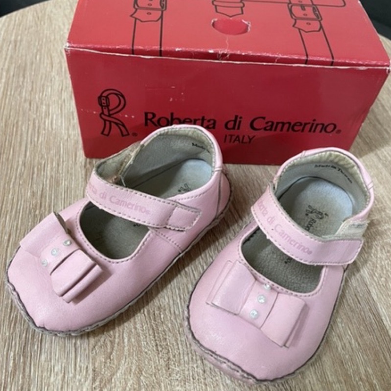 「二手」女童Roberta di Cameriono 粉色皮鞋 娃娃鞋 童鞋 氣質 粉紅色 蝴蝶結 12.5cm