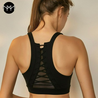 Ms.&Mrs. Fitness｜現貨出清｜運動內衣女健身跑步美背上衣網紗拼接綁帶設計防震瑜伽服