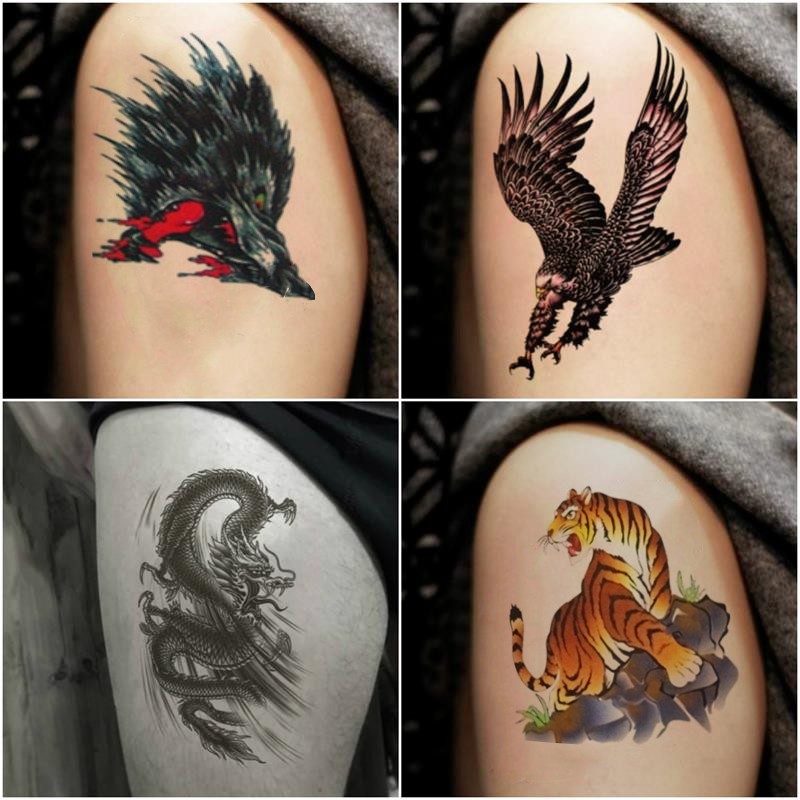 花臂紋身貼防水半永久手臂刺青圖案個性龍虎潮貼紙 蝦皮購物