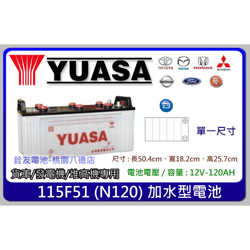 ~桃園電池+銓友電池 湯淺電池 YUASA N120 大貨車電池.堆高機電池.大樓發電機電池.拖板車電池