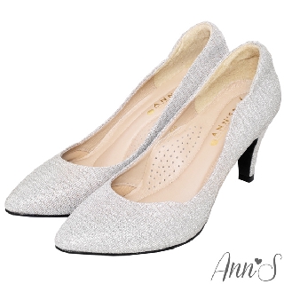 Ann’S低調奢華-絕美弧線閃耀跟鞋-銀白