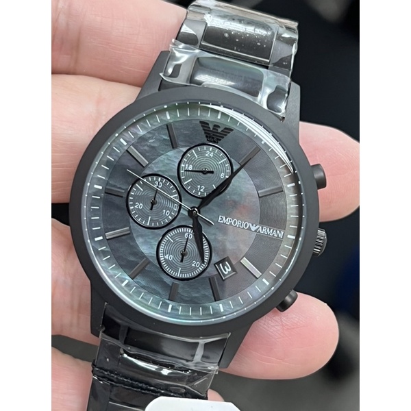 阿曼尼Emporio Armani 黑鋼配珍珠母貝錶面石英錶