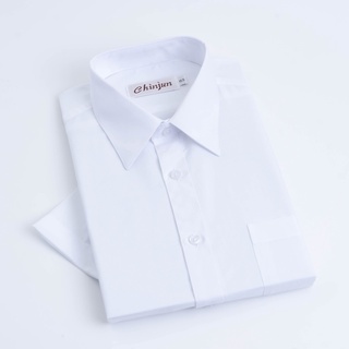 Image of 【Chinjun】抗皺襯衫-短袖、素色白、編號：s8001