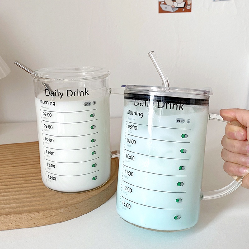 1000ml玻璃杯大容量帶蓋把手杯子男女辦公室家用提醒喝水耐熱水杯 果汁杯