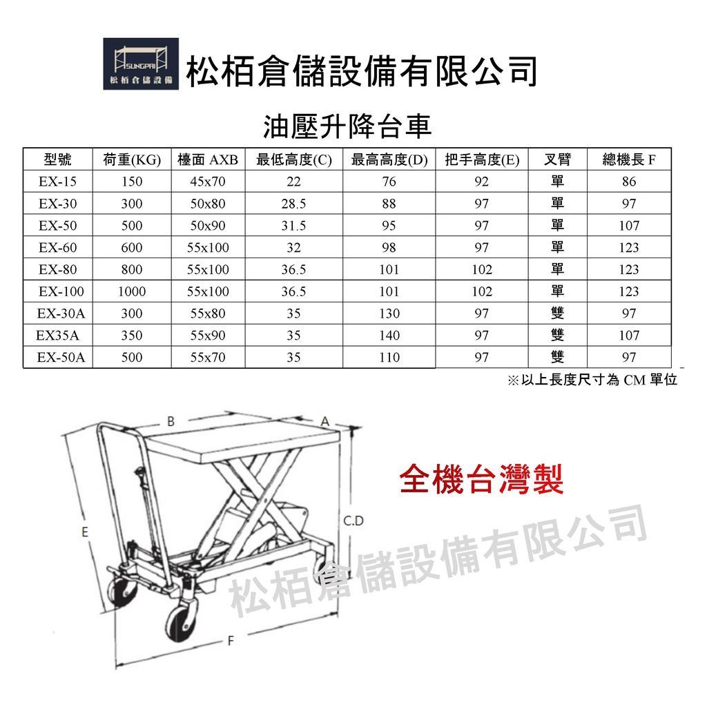 【松栢倉儲】全機台灣製造 油壓升降台車