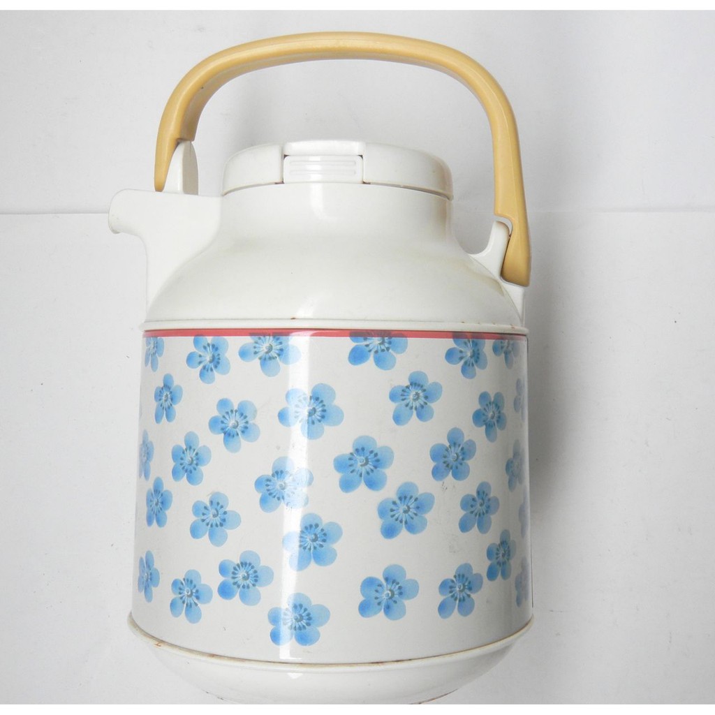 古早－早期－文青風－普普風－懷舊風老物件收藏－白底藍花手提保溫瓶－冰熱水壺－茶壺－復古熱水瓶