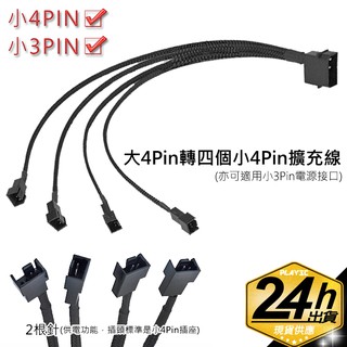 大4Pin(1分4)轉四個小4Pin/小3Pin風扇介面 包網擴充線 風扇轉接線一分四 30CM長 風扇轉接線