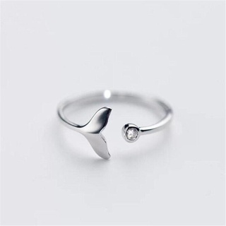 925純銀戒指 時尚個性魚尾波浪人魚鑲鑽戒指女 R056