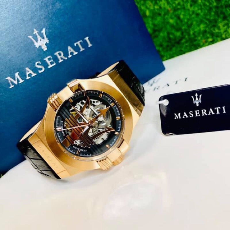 Maserati 瑪莎拉蒂玫瑰金機械錶  海神大三叉 流行時尚精品 質感 高貴 網紅首選 網帥款 跑車手錶 競速錶