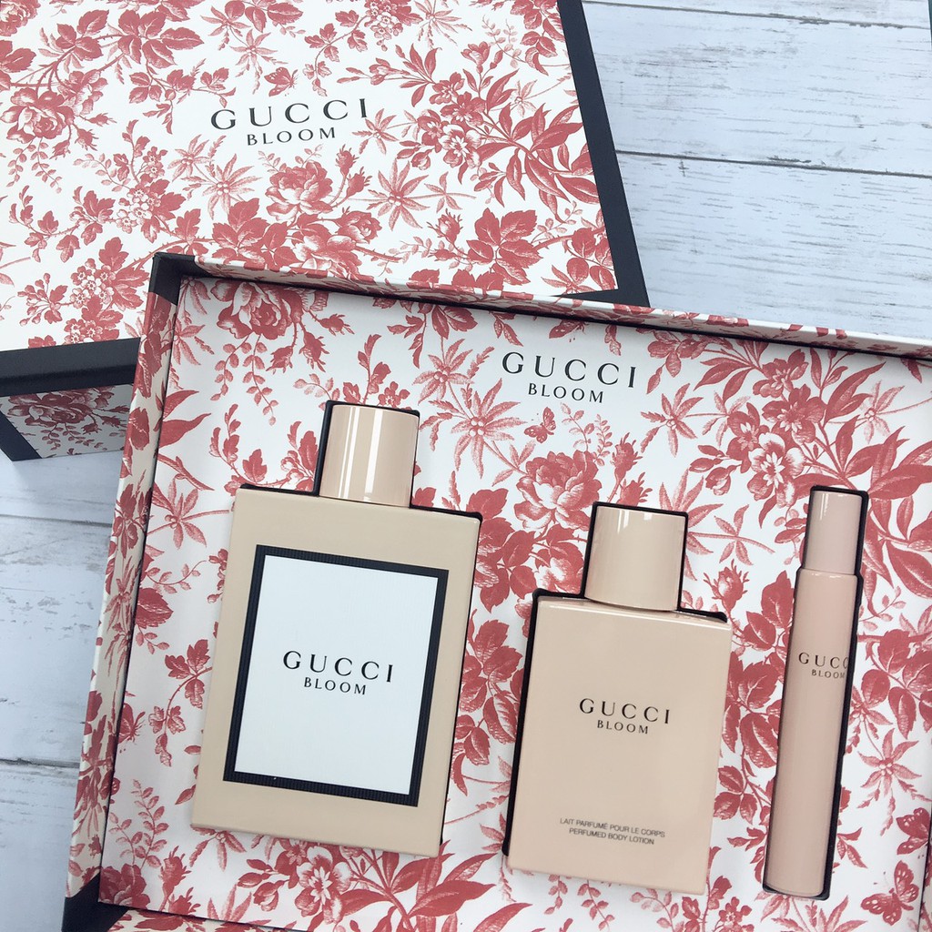 GUCCI 古馳 花悅 Bloom Perfume 香水禮盒 女性淡香精+身體乳100ML+滾珠瓶7.4ML（附紙袋）