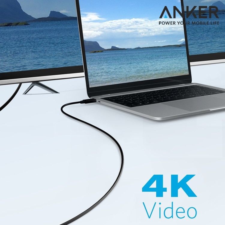 我愛買Anker轉接線Type-C即USB-C轉HDMI 4K輸出連接線(1.8公尺,鍍金接頭)適手機Macbook平板