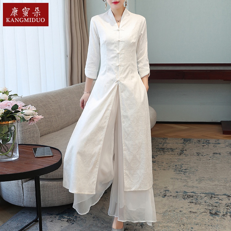 秋季復古 中國風 女裝漢服現代改良奧黛 旗袍裙 中式上衣唐裝套裝 禪服 茶服套裝