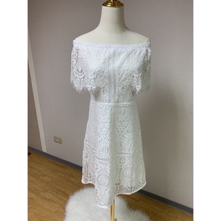 Fidressy✨現貨L 💕婚禮洋裝 伴娘禮服 結婚登記 一字領洋裝 婚紗 蕾絲洋裝 小禮服 輕婚紗 一字領禮服 尾牙