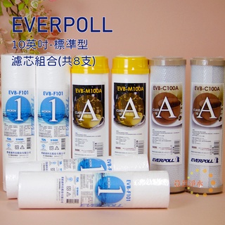 EVERPOLL EVB-F101一微米PP濾心4支 M100A樹脂濾心2支 C100A活性碳棒濾心2支(共8支)