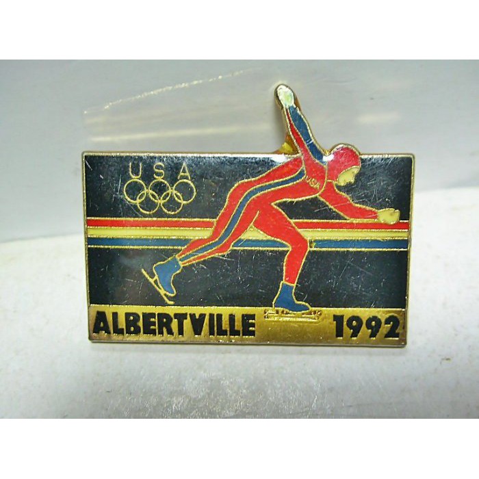 aaL皮1商旋.少見1992法國阿爾貝(Albertville)冬季奧運USA滑雪造型徽章/勳章/紀念章距今已有27年