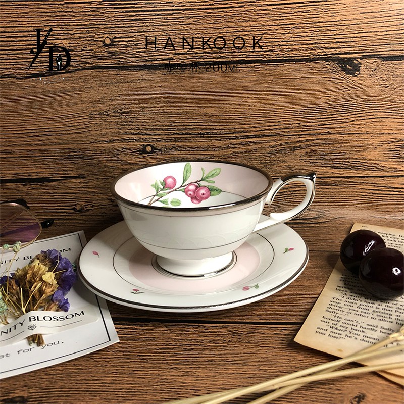 韓國 HANKOOK 櫻桃 200毫 英式古典骨瓷咖啡杯 咖啡杯組 歐式 陶瓷紅茶杯 英式花茶杯 英式下午茶 英式紅茶杯