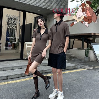 【COUPLE】情侶裝❗❗❗短袖修身款女連衣裙男翻領T恤衫