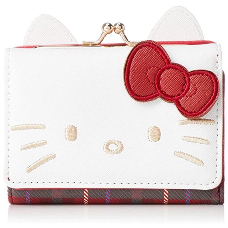 日本正版 Sanrio Hello Kitty 凱蒂貓 合皮 三折短夾 短夾 零錢包 錢包 子母扣零錢包 包包 女用短夾