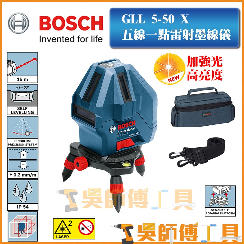 【吳師傅工具】博世BOSCH GLL 5-50X 五線一點雷射墨線/水平儀 (一年保固）