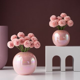 【開心購】 客廳裝束【開心購】高檔2020新款珍珠彩虹花瓶裝飾客廳桌面擺設玫瑰花假花擺件