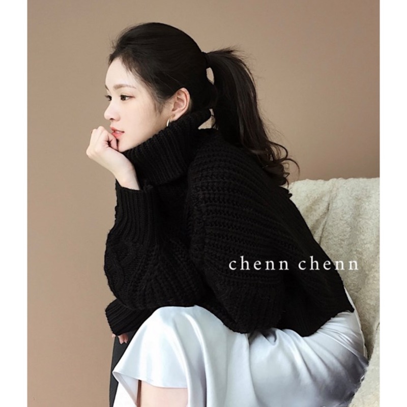 CHENN CHENN高領麻花短版毛衣