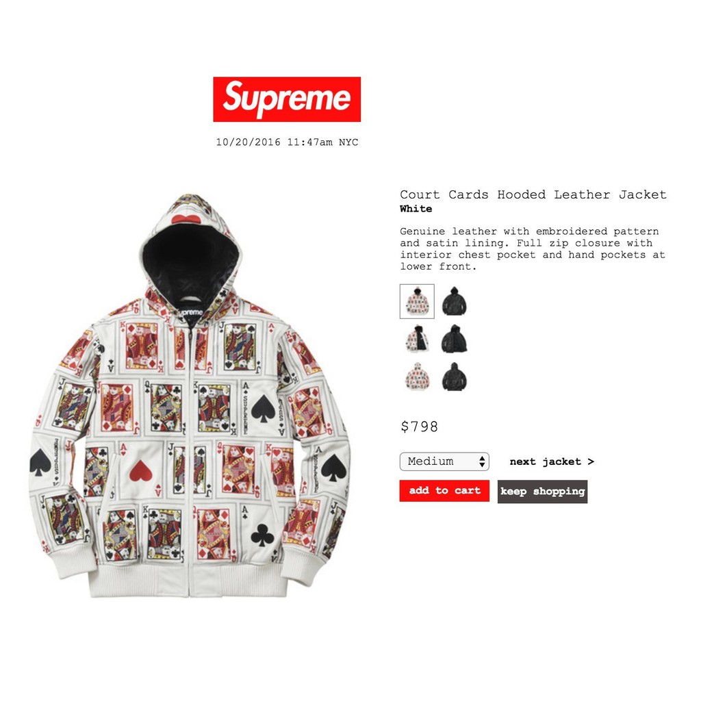 supreme court cards hooded leather jacket