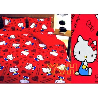 =YvH= 床包 被套 涼被 兩用被 Kitty 紅色 吊帶褲 日本三麗鷗授權 臺灣製 TC混紡棉 雙人 單人 加大