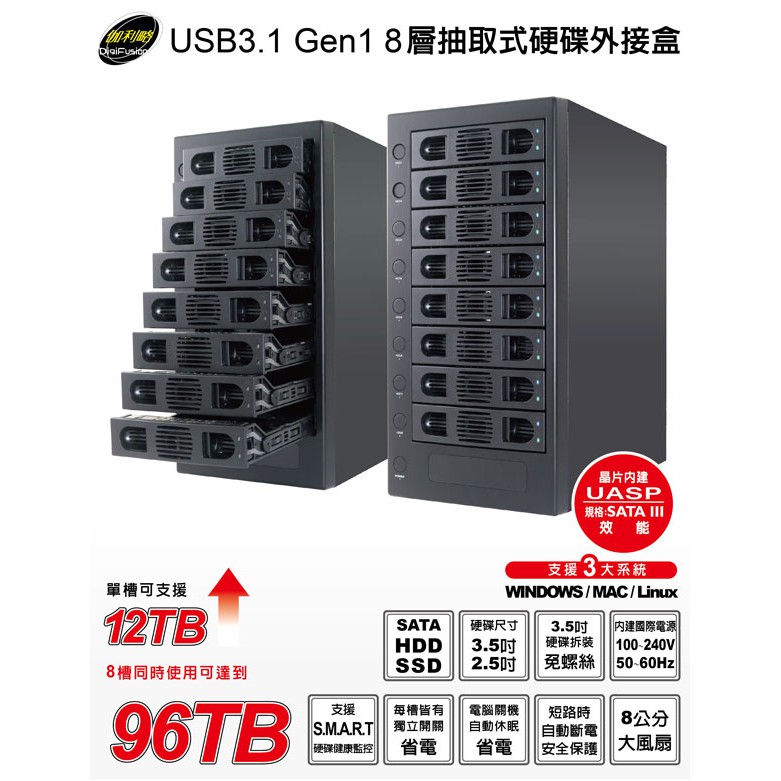 伽利略 35D-U38 3.5" USB3 八槽外接盒 (全新少量到貨)