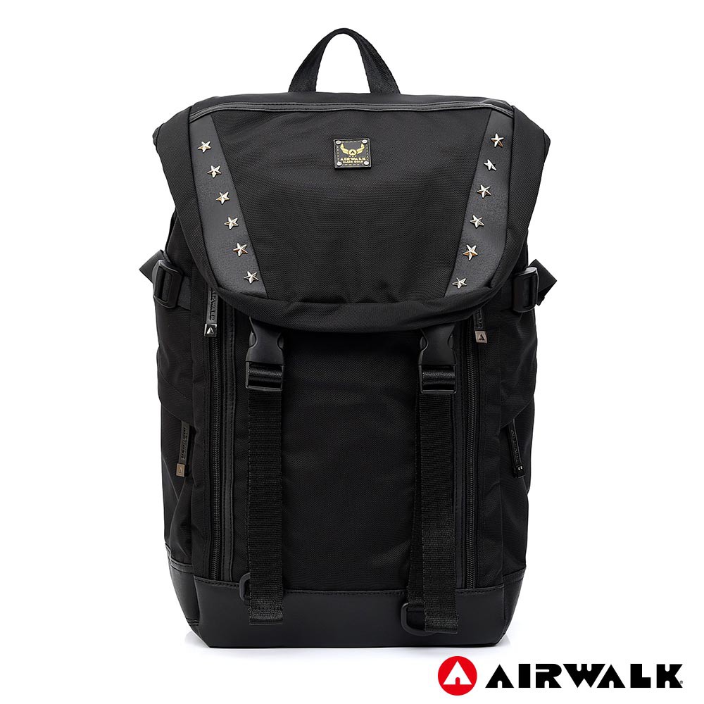 AIRWALK ✨再現榮耀│黑金系列│增高款 大容量 後背包-黑色