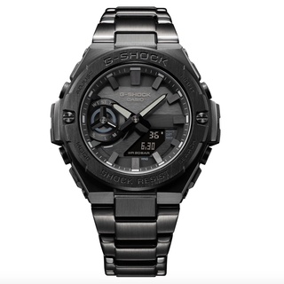 【CASIO 卡西歐】G-SHOCK GST碳核心防護太陽能智慧藍芽雙顯錶-黑 鋼帶(GST-B500BD-1A)