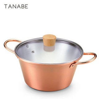 日本田邊金具2.5L純銅雙耳玻璃蓋湯鍋-20cm