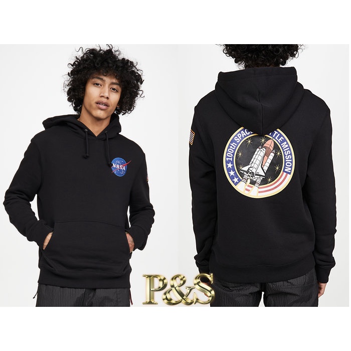 [PS] 3號5樓 全新正品 Alpha Industries NASA 貼布 特別款 連帽長t 黑色(男女同款)