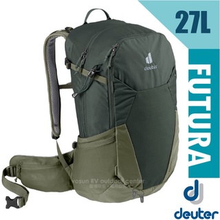 【Deuter】健行登山背包-輕量網架式 27L Futura(附原廠背包套) 自行車背包_墨綠/卡其_3400321