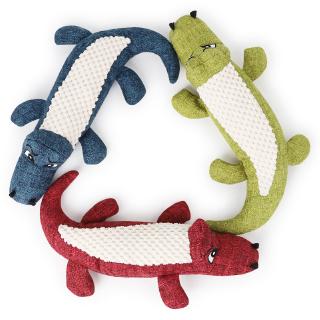 【PetBaby寵物精靈】造型毛絨發聲寵物玩具 玉米絨拼麻布發聲仿真鱷魚