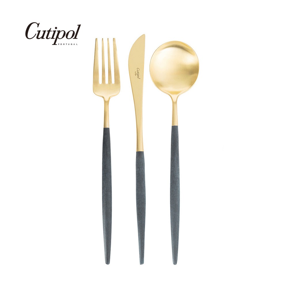 【Cutipol】GOA系列-藍金霧面不銹鋼-主餐三件組(主餐刀叉匙) 葡萄牙手工餐具