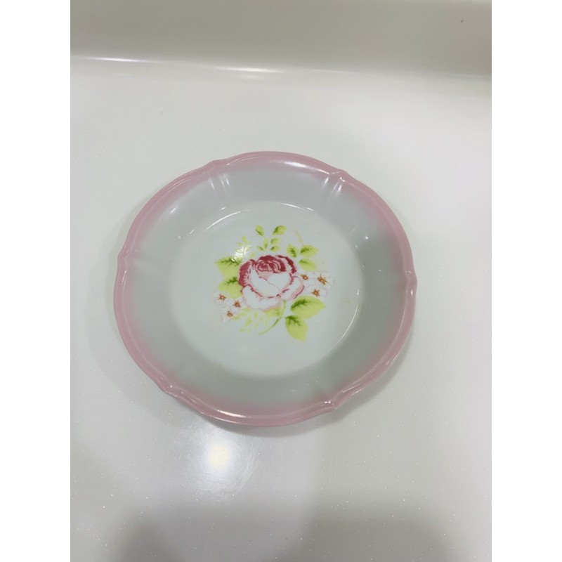 日本製造imane絕版品粉色玫瑰花多功能小盤子小蝶