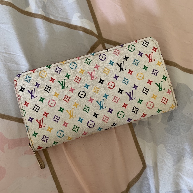 二手LV LOUIS VUITTON 路易威登白三彩老花 Monogram Multicolor拉鍊長夾錢包