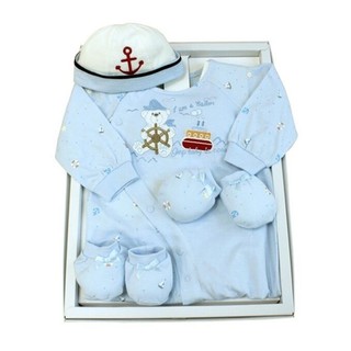 GMP BABY台灣製舒適寶貝海洋船(藍)兩用兔裝+帽彌月禮盒1組