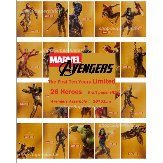 MARVEL 漫威牆海報壁紙牆貼復仇者聯盟鋼鐵俠萬達26英雄21*30cm