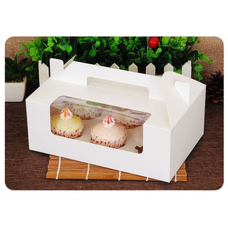 [現貨]6入 開窗 純白無印手提盒 馬芬瑪芬盒 杯子蛋糕 蛋糕盒 慕斯 奶酪 月餅盒 包裝盒 禮盒 蛋塔盒【C050】