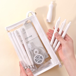 莫蘭迪色 筆袋 透明三角筆袋 鉛筆盒 考試能用 大容量拉鍊 文具袋 化妝包 收納 文具 考試筆袋 文青筆袋