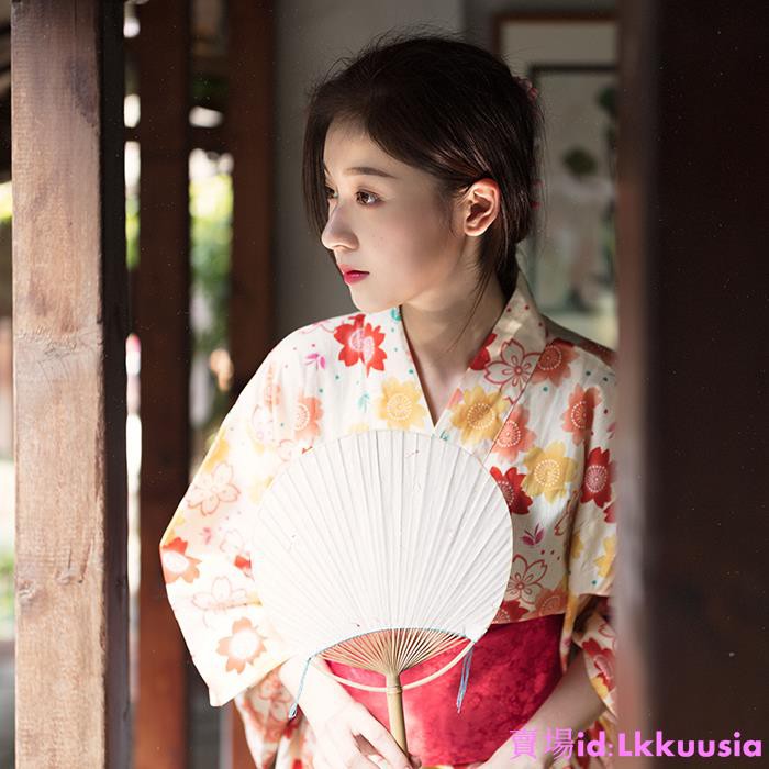微微 新款日式和風橙花浴衣女復古少女連衣裙改良和服現貨 蝦皮購物