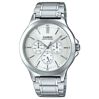 【CASIO】簡約三眼三針星期日期顯示不鏽鋼男錶-白面(MTP-V300D-7A)正版宏崑公司貨