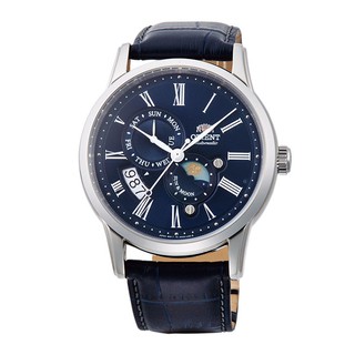 【ORIENT 東方錶】SUN&MOON系列 日月相錶 皮帶款 藍色-42.5mm(SAK00005D)