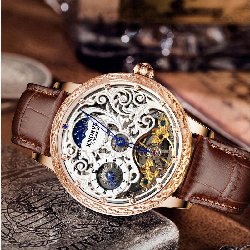 【飾碧得】 KNORVS卡諾威斯品牌機械錶 防水男士手錶時尚夜光雙時區爆款 k015