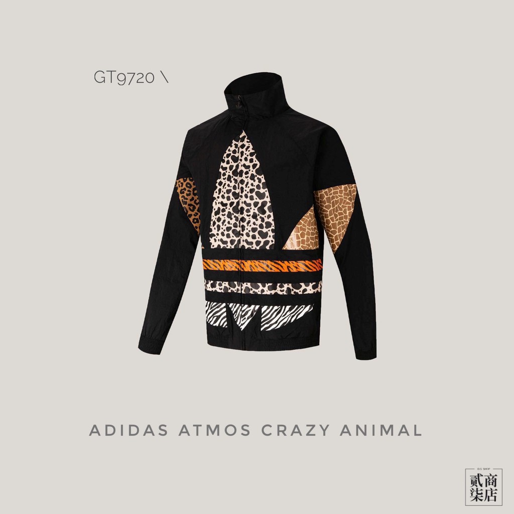 (貳柒商店) adidas x Atoms 男款 黑色 豹紋 大Logo 三葉草 聯名 防風 外套 限定 GT9720
