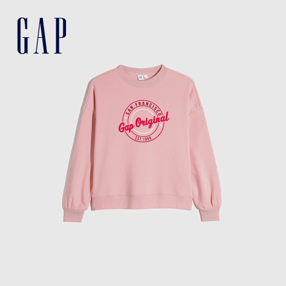 Gap 女裝 Logo刷毛大學T 碳素軟磨系列-粉色(655691)