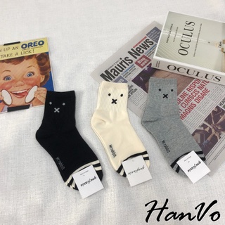 【HanVo】萌系動物條紋堆堆襪 可愛印花韓國襪子 韓系簡約韓版百搭襪 女生配件 6059