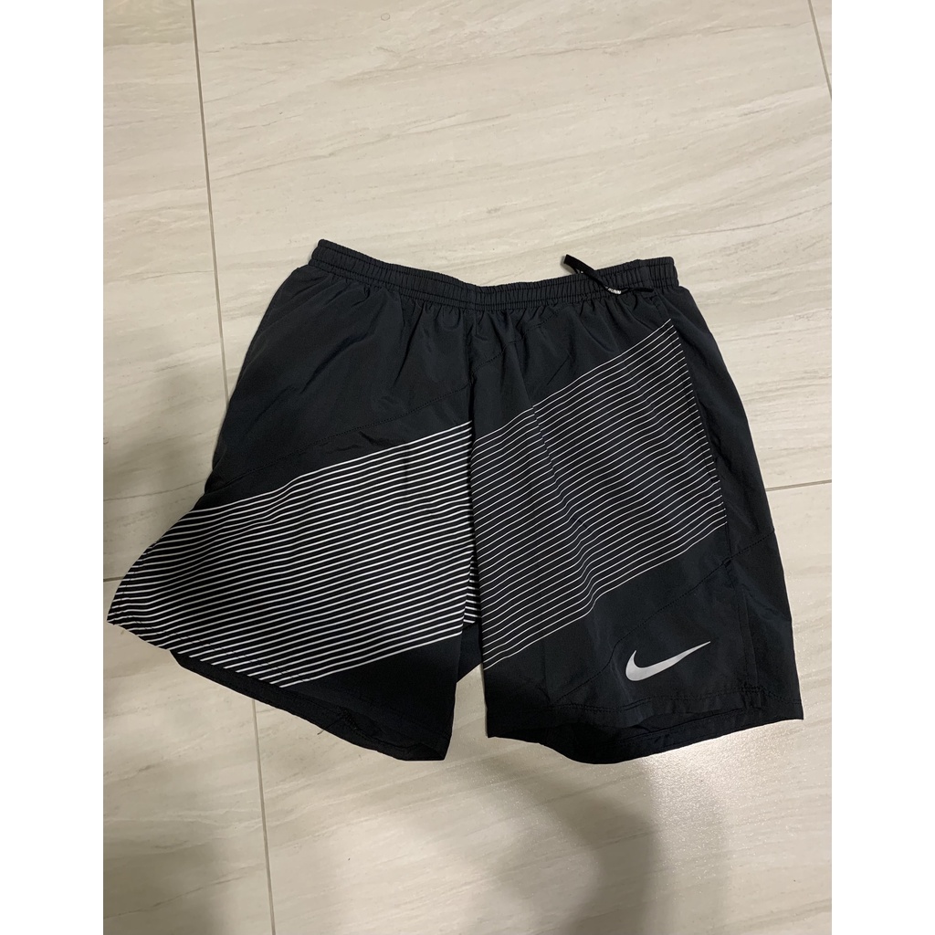 Nike Running DRI-FIT 男 跑步/訓練 黑/深藍 銀灰線條 短褲