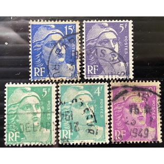 歐洲、法國🇫🇷老邮票、5枚（舊）、1945年。（B0534）